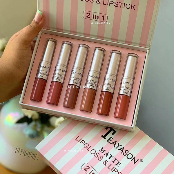 2 in 1 Matte Lip Gloss and Lipstick - 6-Pieces Set