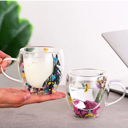 Double Wall Real Flowers Mug