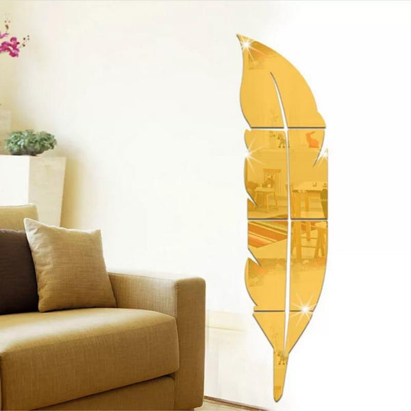 DIY Feather Plume 3D Mirror Wall Sticker for Living Room