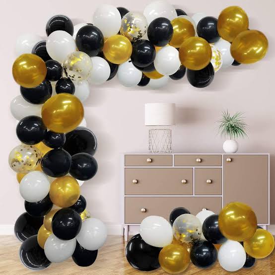 Black Golden White Birthday Balloon Theme