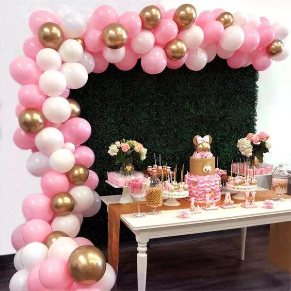 83Pack Pink White With Golden Arch Balloons Set