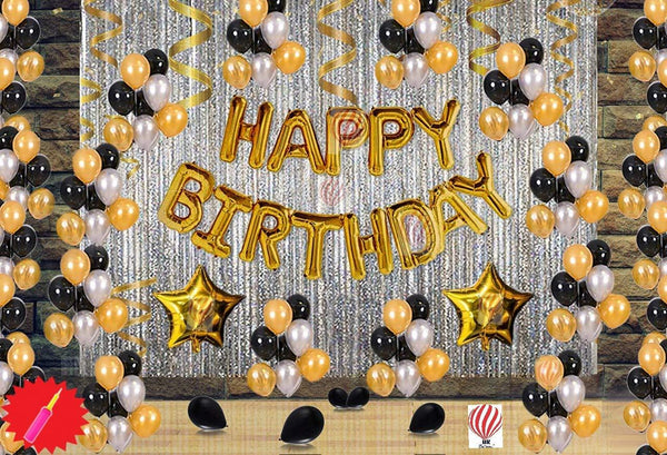 Golden Black Silver Birthday Balloons Decoration