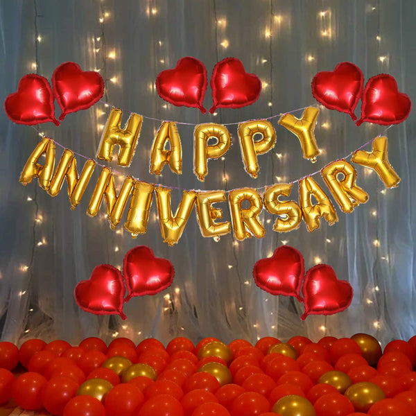 Golden Red Anniversary Balloons Package