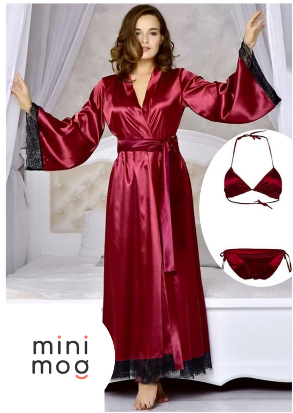 3 Piece Nightwear Gown+Bra+Panty