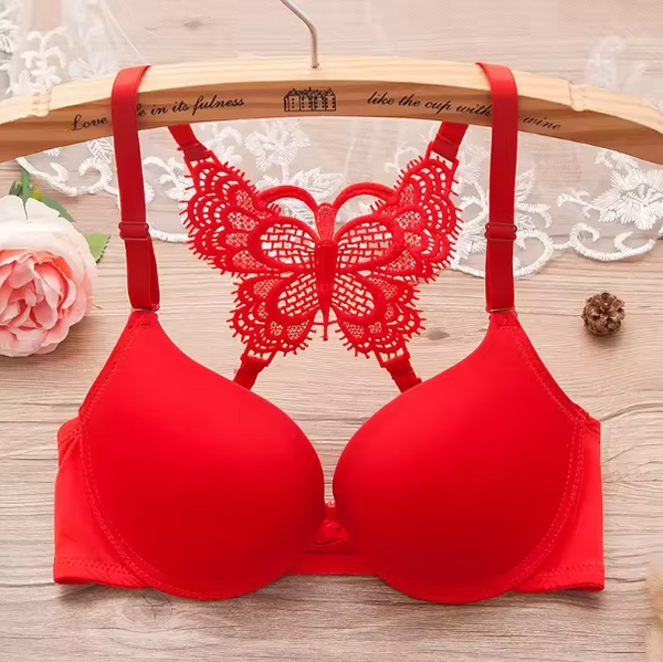 Women's Bra Front Button Y-shaped Back Butterfly Lace Underwear Solid Color Breathable Slim Bras