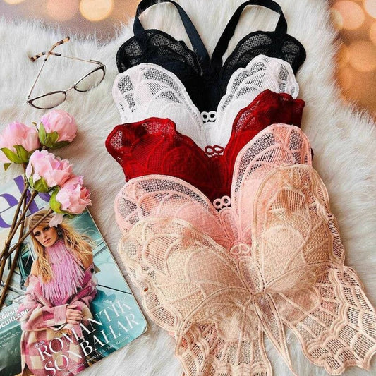 Chic Butterfly Embroidered Lace  Women's Bra