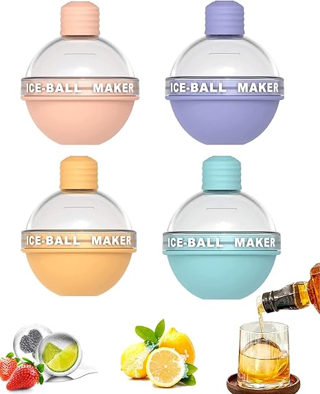 SphereChill 4-Pack Ice Ball Maker | 2.5-Inch Silicone Whiskey Ice Molds for Perfectly Chilled Drinks