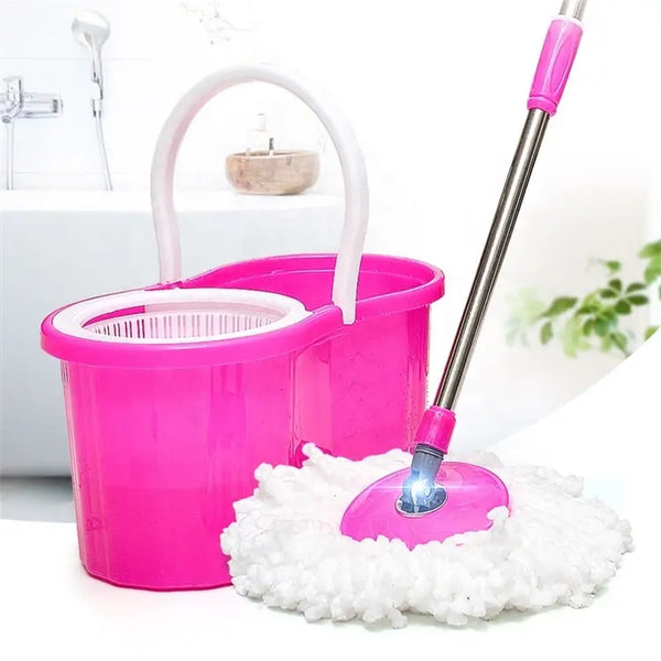 360° Spin Mop with White Fiber Double Mop Heads & Sturdy Bucket – Quick & Easy Cleaning