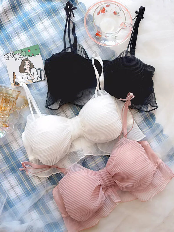 Women's Sexy Bow Mesh Bra Underwear Lolita Sweet Pure Comfortable Breathable Bralette