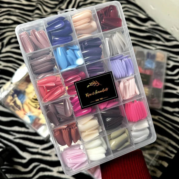 576 PCS Reusable Artificial Nails - 24 Colors with Storage Box