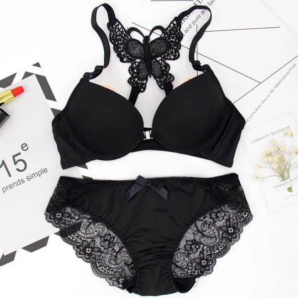 1 Set Lace Stitching Bra Front Buckle Panties Scalloped Trim Panties Lingerie Set for Women